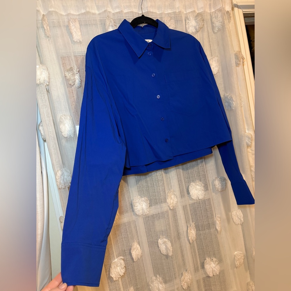 Cos Blue Cropped Button Down Top - image 3